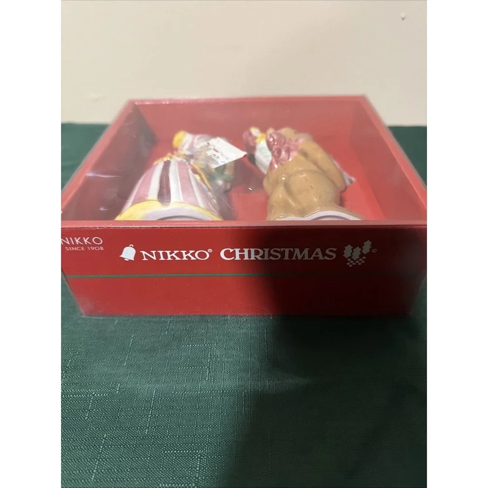 Nikko Christmas Ceramic 3D Doll and Bear Salt and Pepper Shakers Set‎ in Box